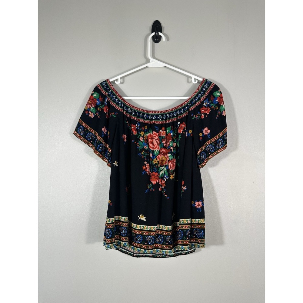 Flying Tomato Womens Medium Floral Blouse Off The Shoulder Rayon Boho Resort